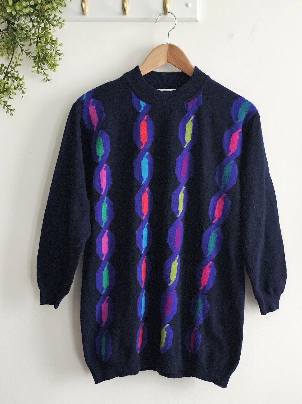 Vintage United Colors of Benetton Italy Wool Blend Sweater Size 44 Colorblock